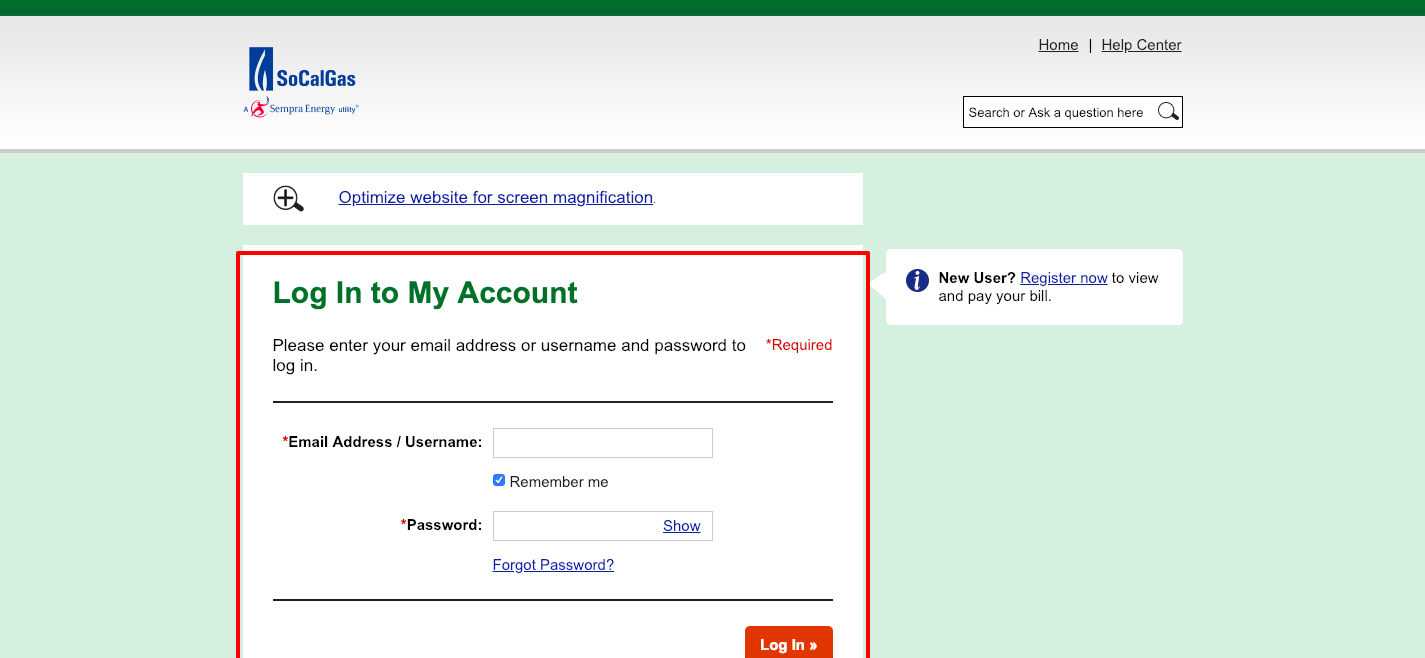 Log In to SoCalGas