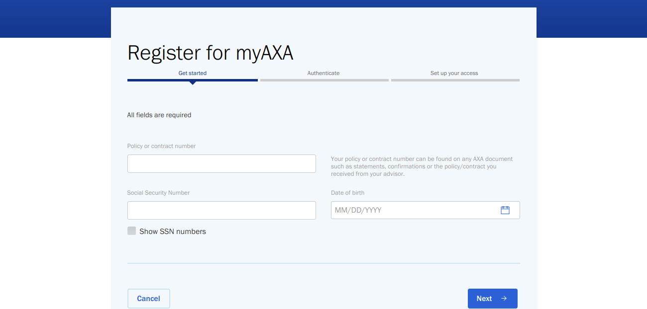 AXA Customer Registration