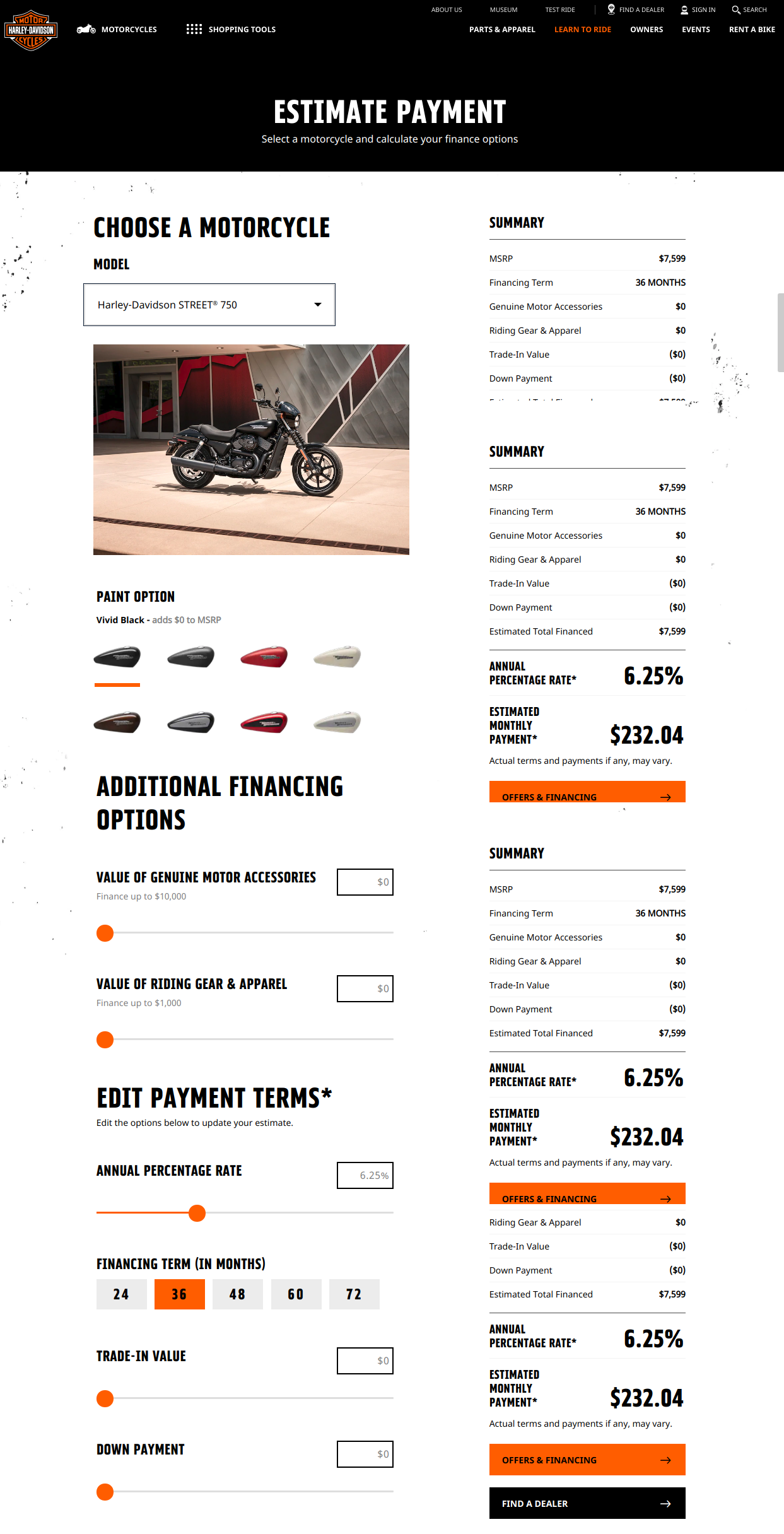 Estimate Payment Harley Davidson USA