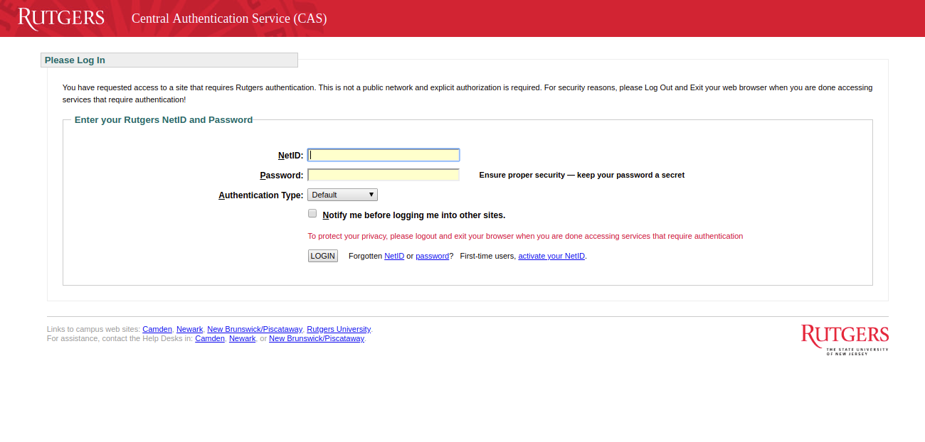 Rutgers Central Authentication Service CAS