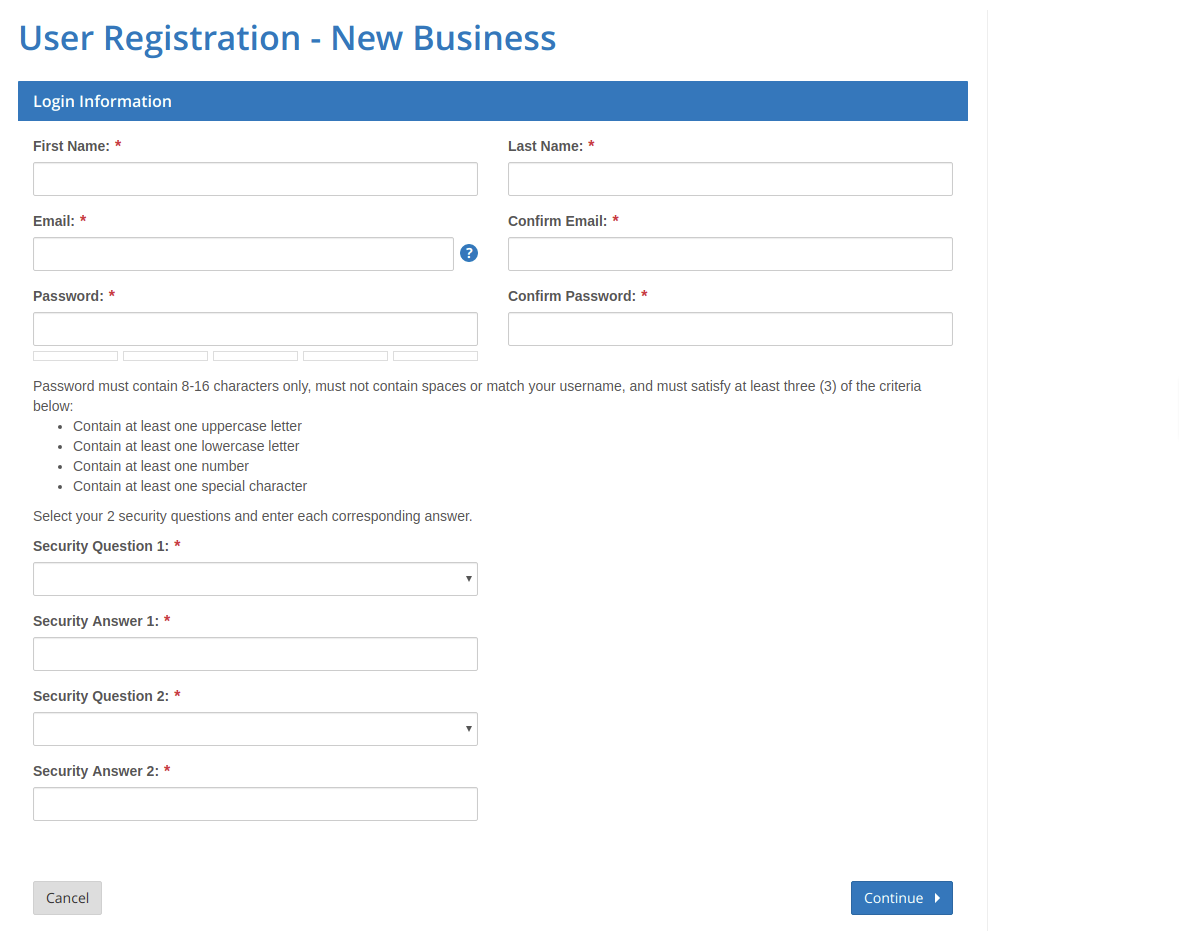 User Registration New Business