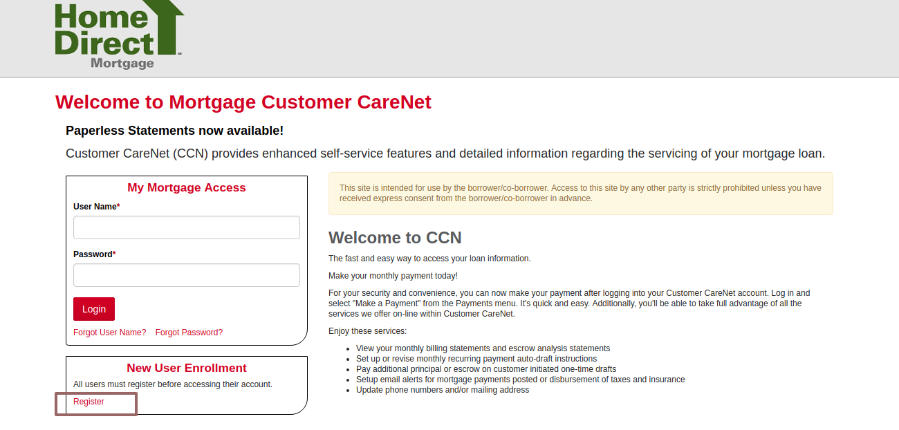 Welcome to Mortgage Customer CareNet