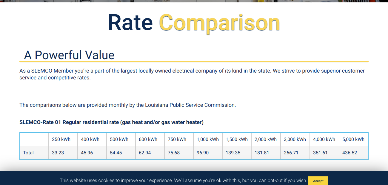 Rate Comparison SLEMCO