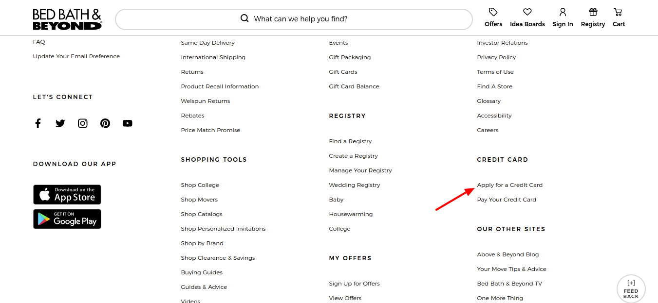 Bedding Bath apply For Credit Card
