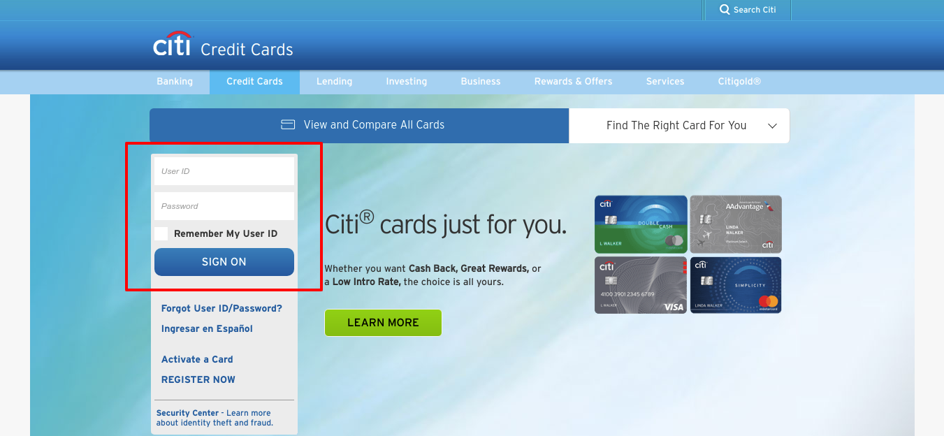 Citi Credit Cards Log in