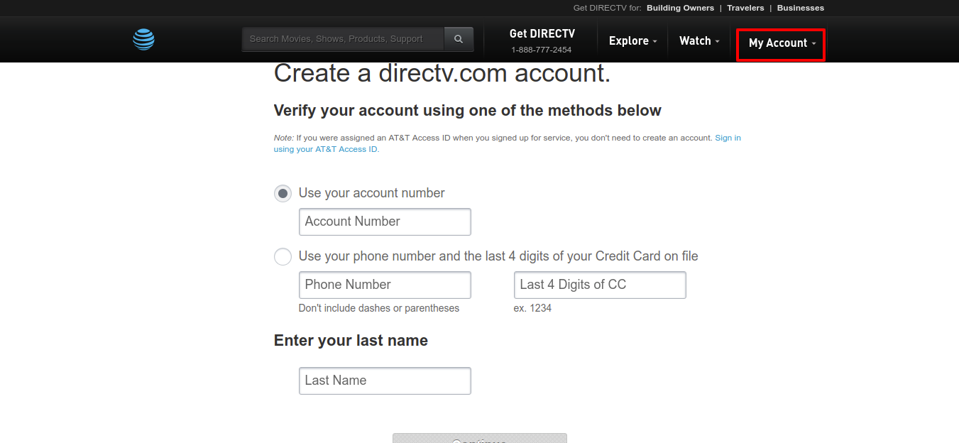 Create Register Your DIRECTV