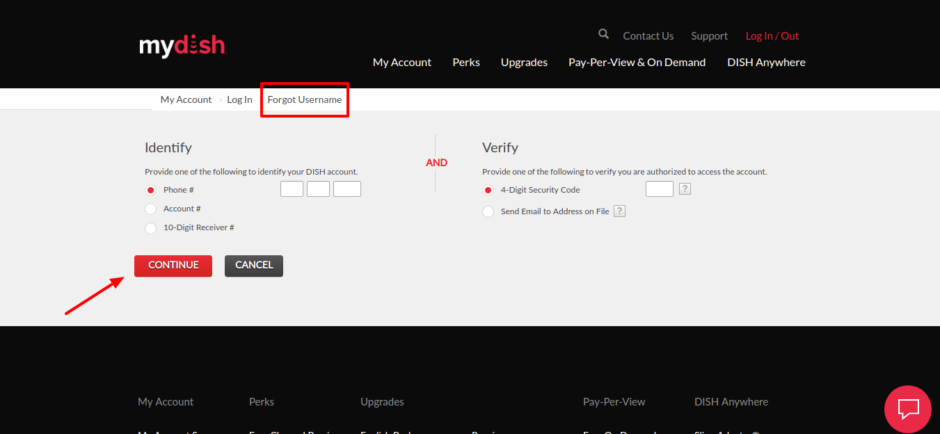 DISH Customer Forgot user name