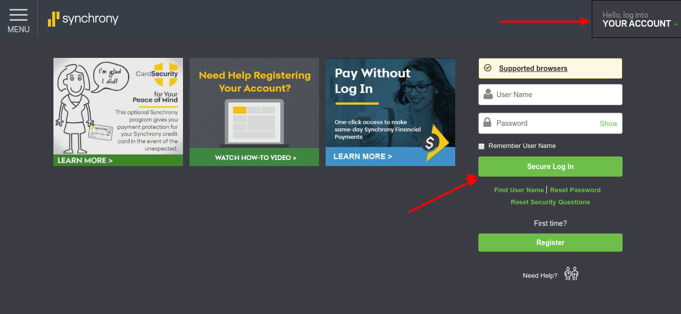 MySynchrony Consumer Financing Secure Login
