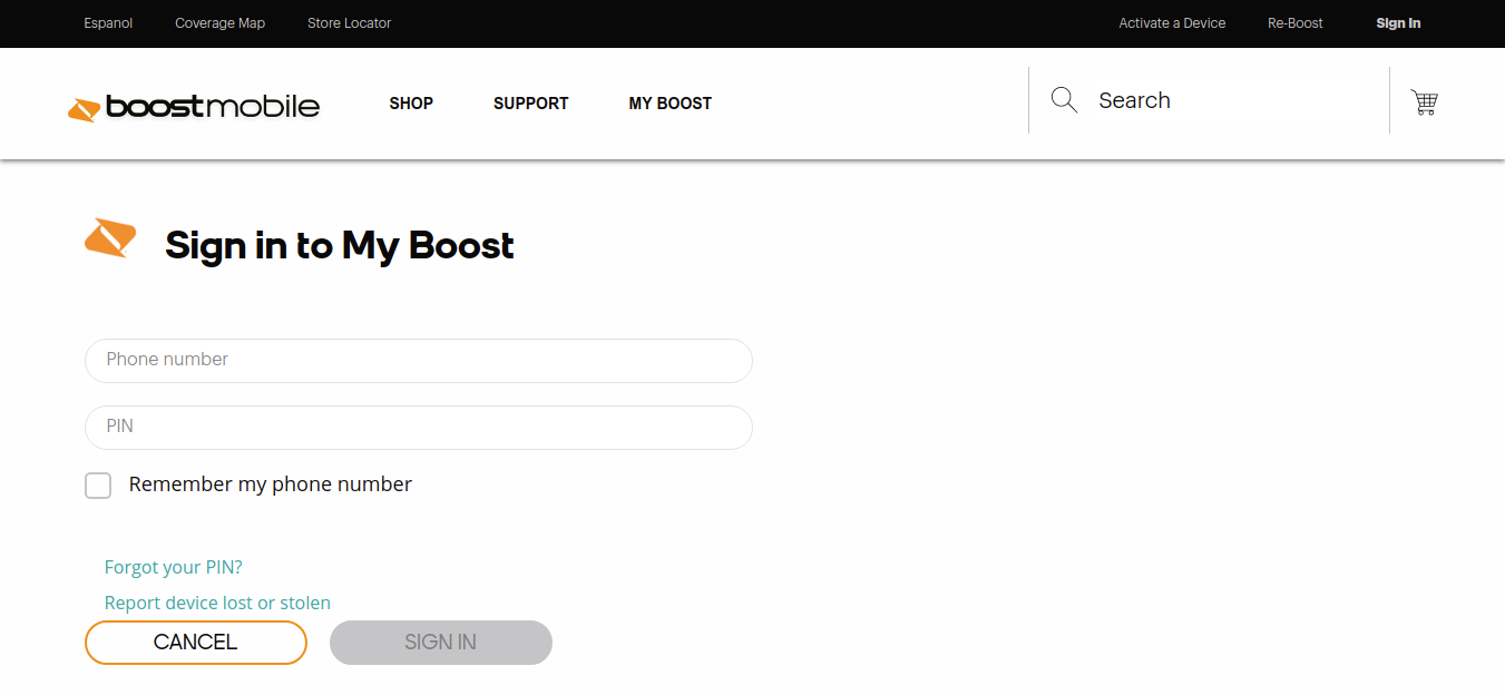 Sign in to My Boost