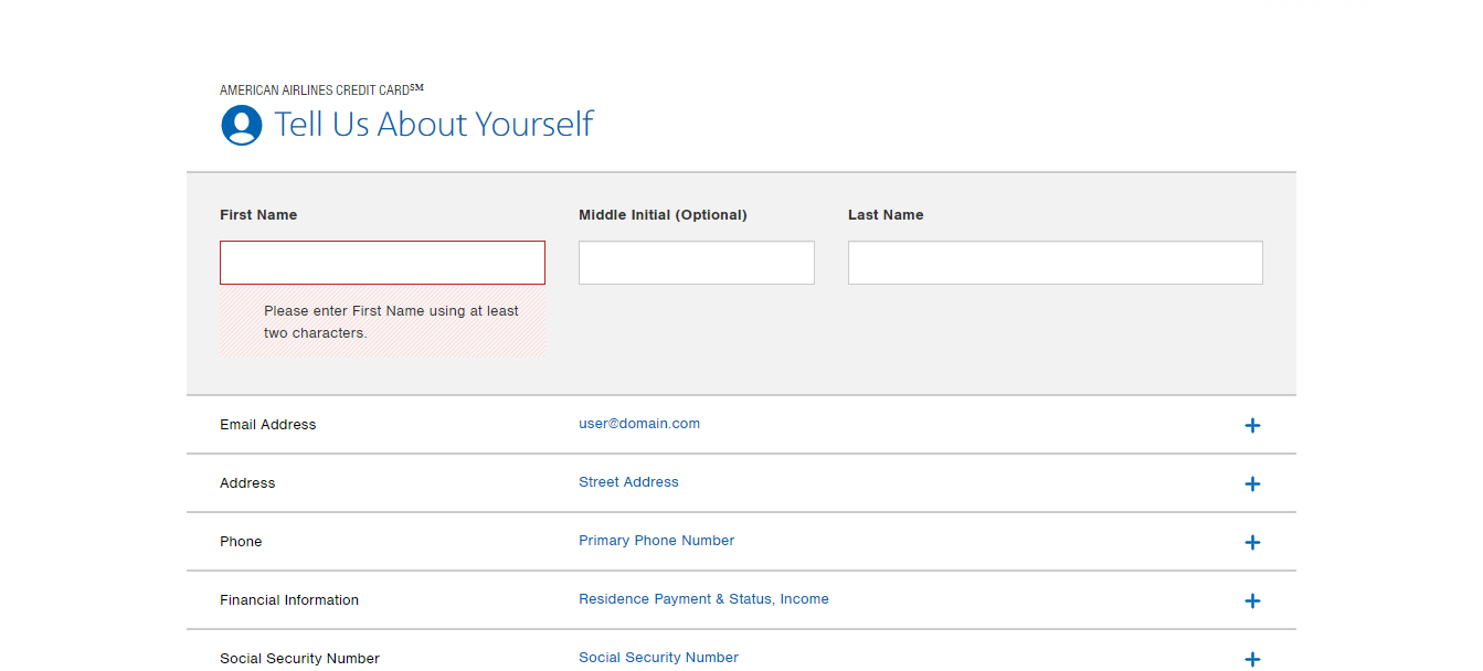 American Airlines Credit Card Application Form