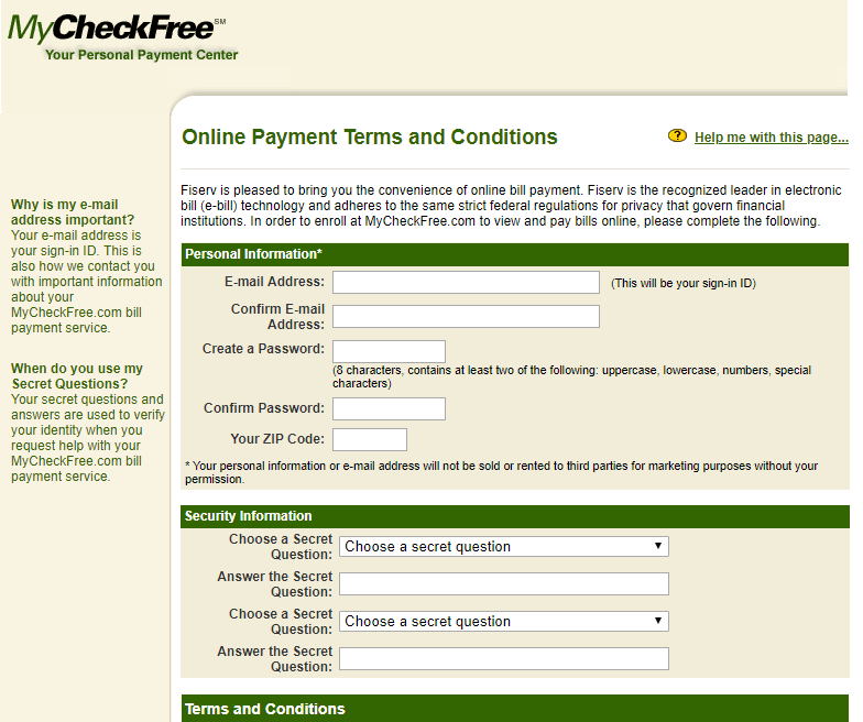 MyCheckFree Register