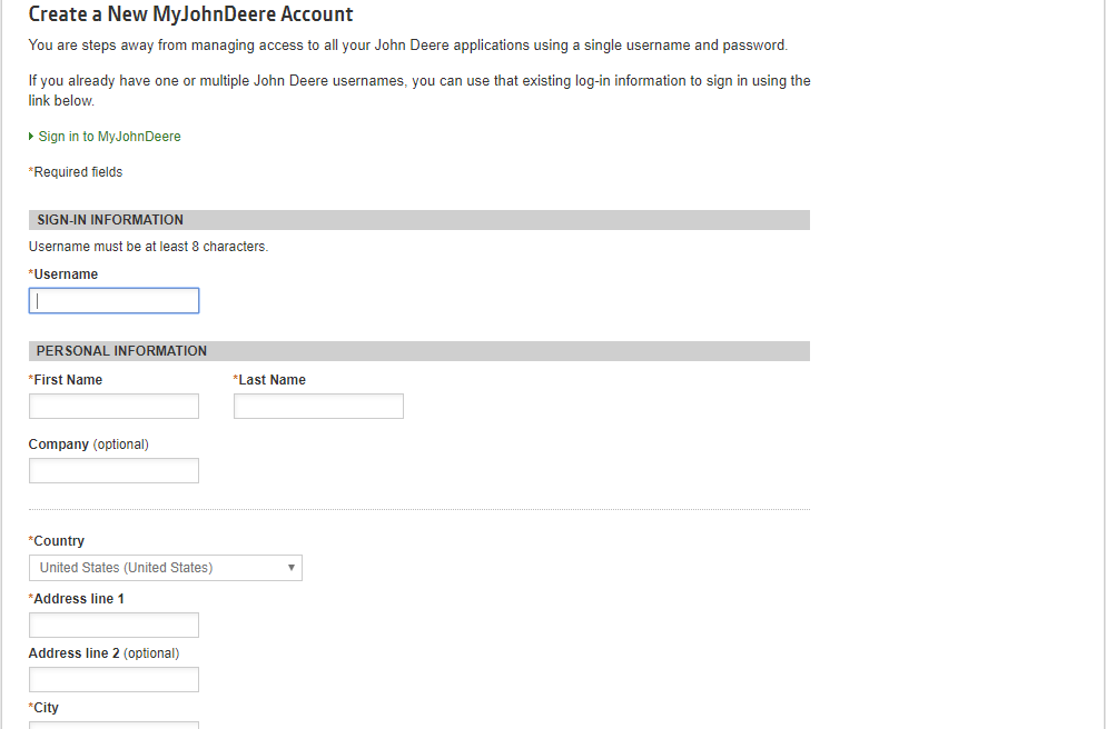MyJohnDeere Register Customer
