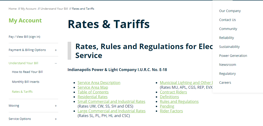 Rates and Tariffs Indianapolis Power Light Company