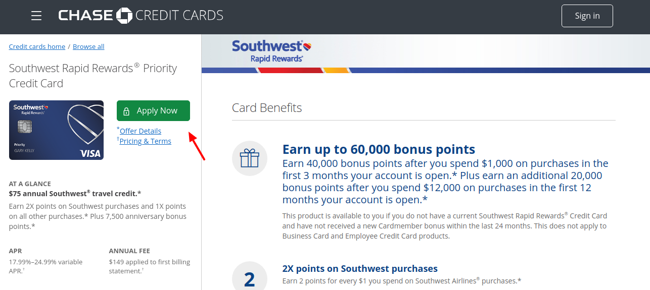 Chase Southwest Rapid Rewards Credit Card Apply